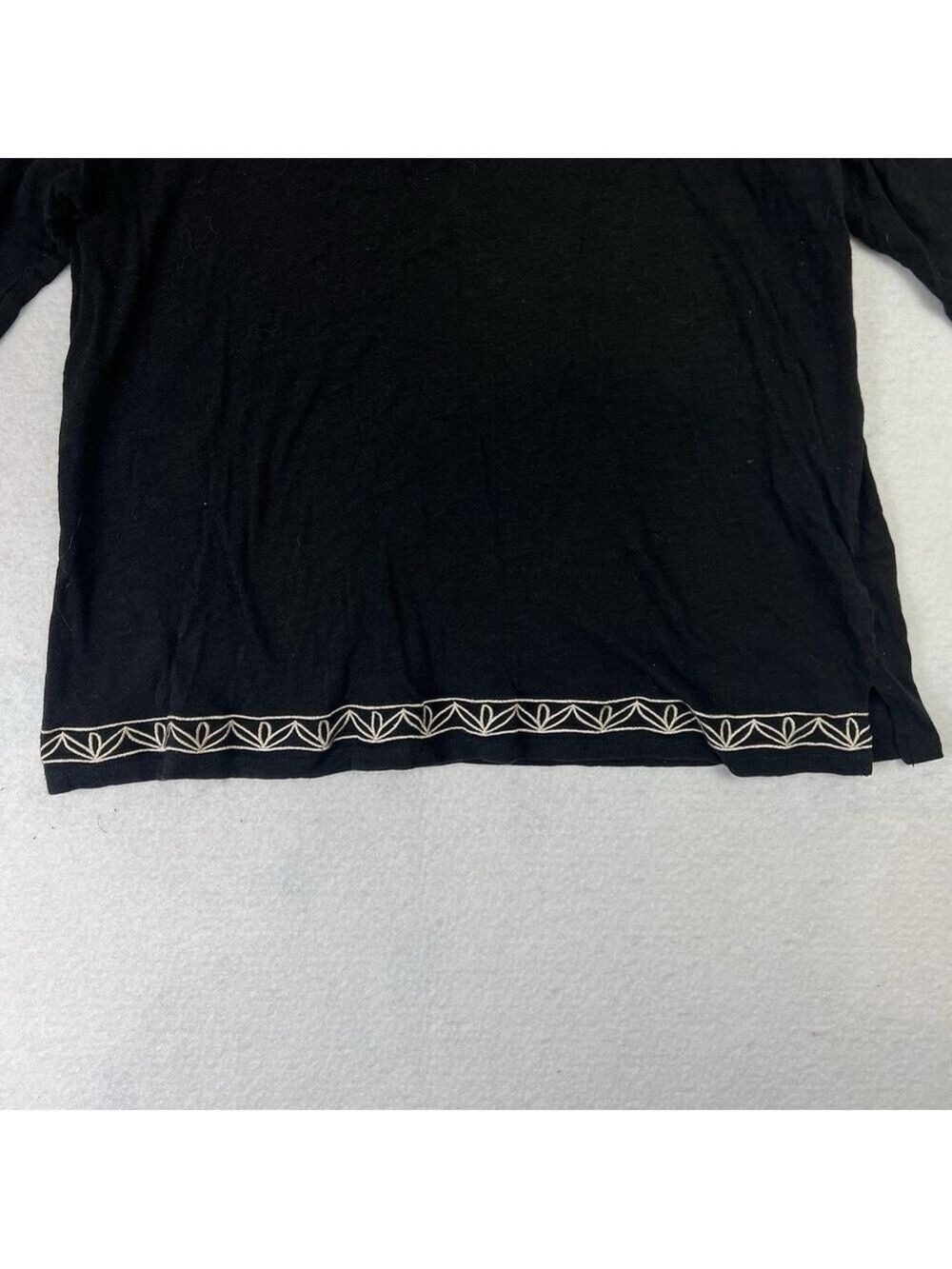 CB Established 1962 Womans Top 3/4 Sleeves Boho Black Shirt Embroidered Peasant - Picture 6 of 13